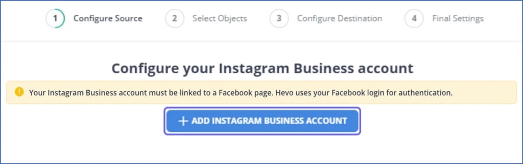 Instagram Business to BigQuery: Add Instagram Business Account
